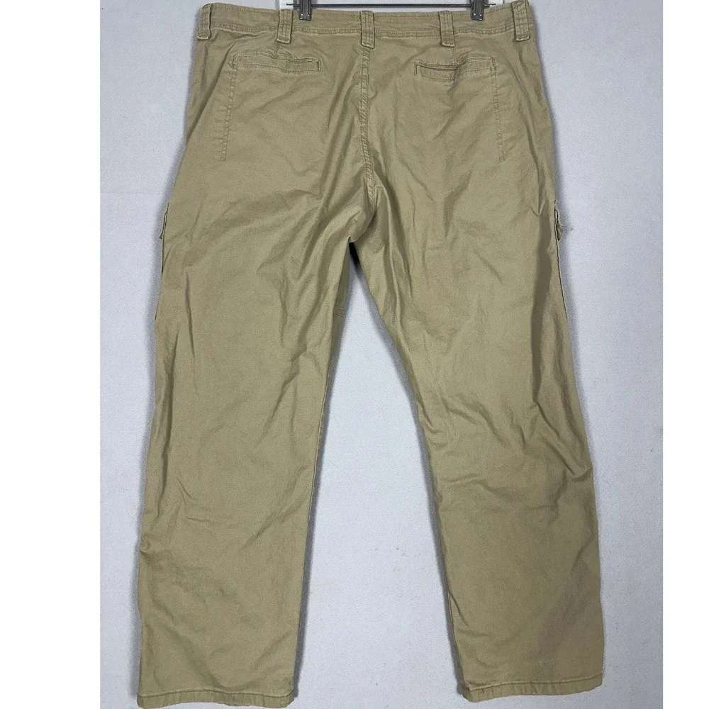 Wrangler Pants Mens 40X30 Tan Relaxed Fit Cargo Utility Stretch Flat Front Logo
